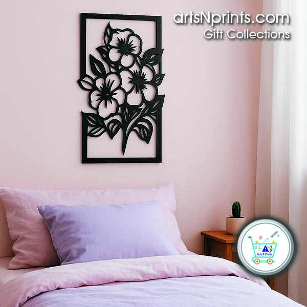 Living Room Gifting Idea | Floral wall art in matte black metal—adds charm to bedrooms and lounges